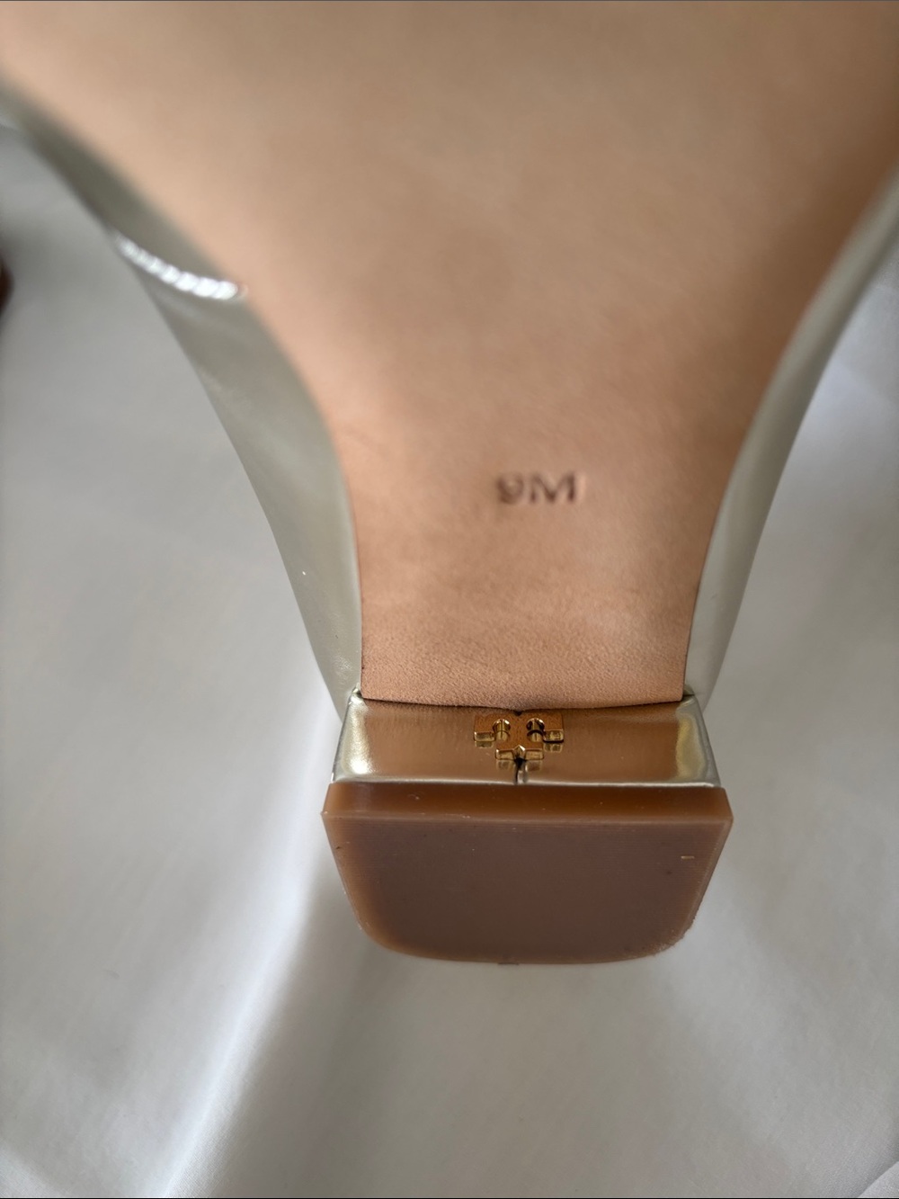Tory Burch Silver Iridescent Gold Logo Block Heel Flats - Picture 11 of 16